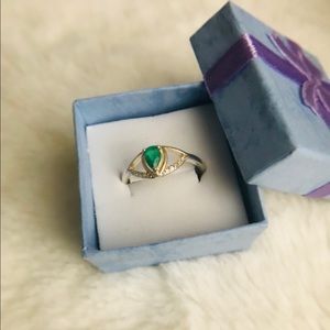 Emerald Sterling Sliver Ring Pear Cut